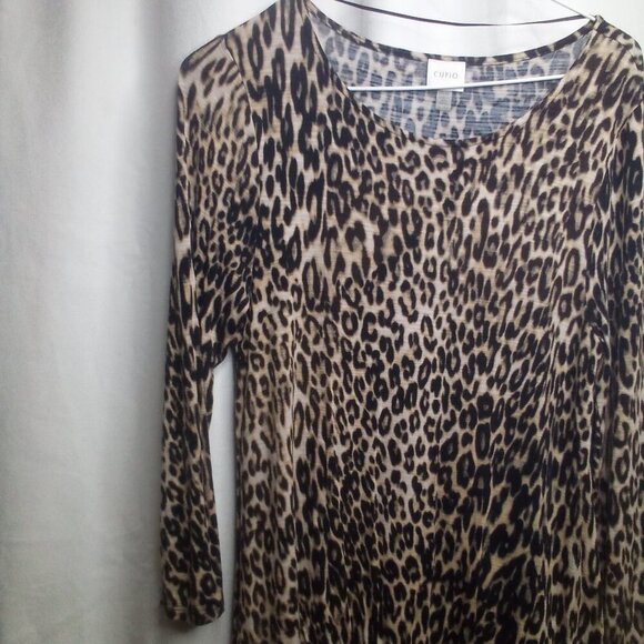 Cupio Blouse M 3/4 Sleeve Scallop Hem Animal Print Brown Black - Picture 4 of 12
